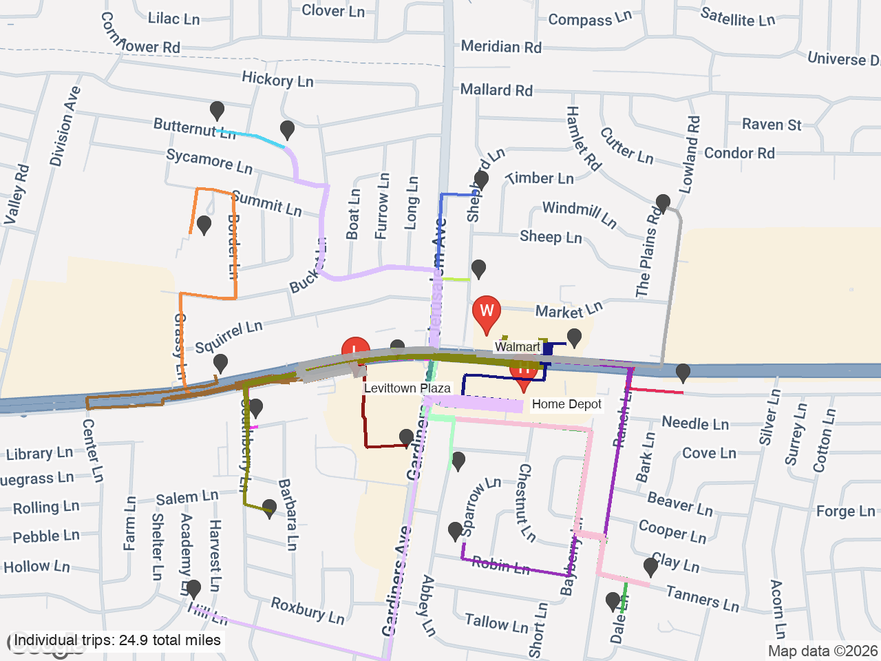 Many independent round trips between houses and stores